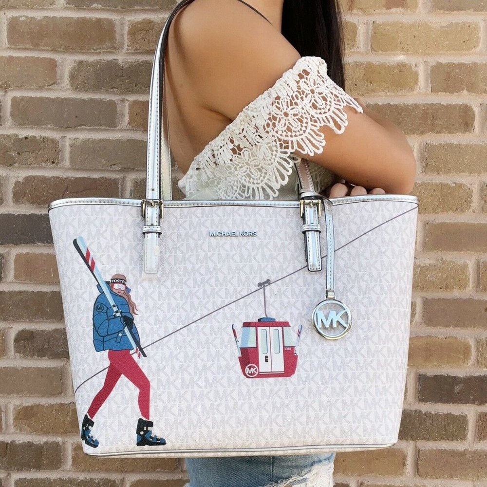 Michael Kors Jet Set Travel Girls Medium Signature Carryall Tote White MK - Picture 4 of 6